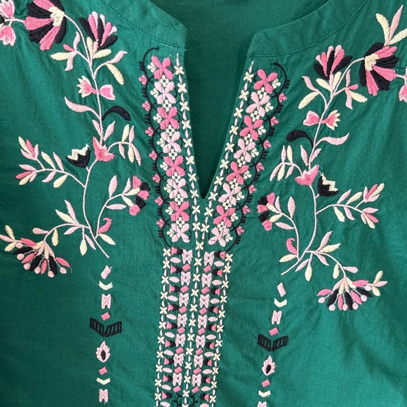 J. Jill Embroidered Green Floral Women's Tunic Top - Picture 6 of 11